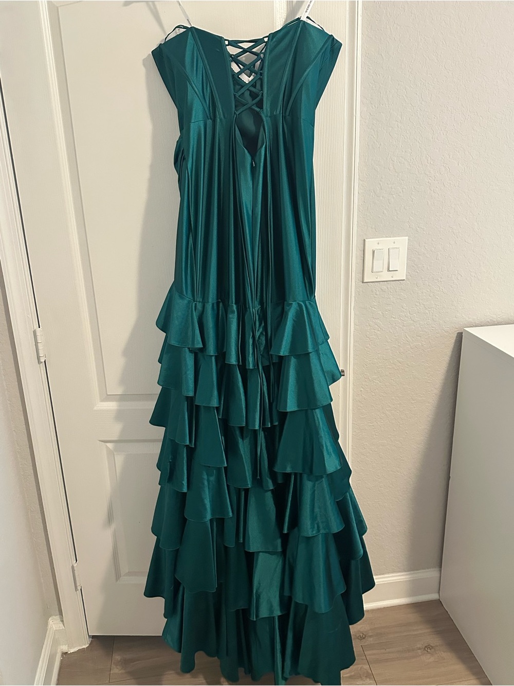 Emerald green heart shaped dress satin